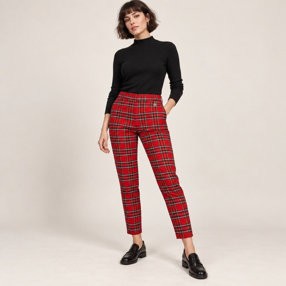 Tommy Hilfiger Red Tartan Plaid Ankle Pants Large Preppy Holiday Academia